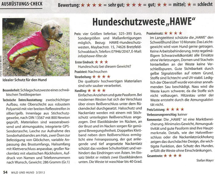 Testbericht 02/2012 Wild und Hund Magazin